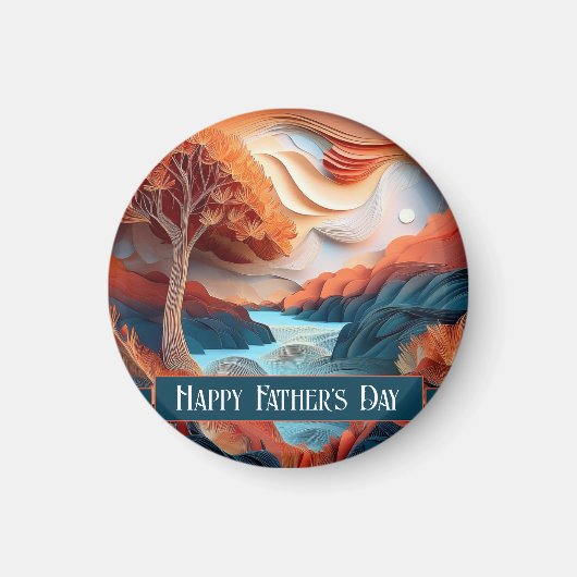3D Paper Art Trees River Father's Day Magnet (Vorne)