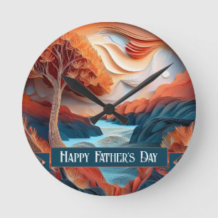 3D Paper Art Trees River Father's Day Runde Wanduhr