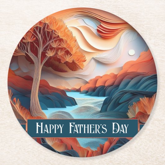 3D Paper Art Trees River Father's Day Runder Pappuntersetzer (Vorderseite)