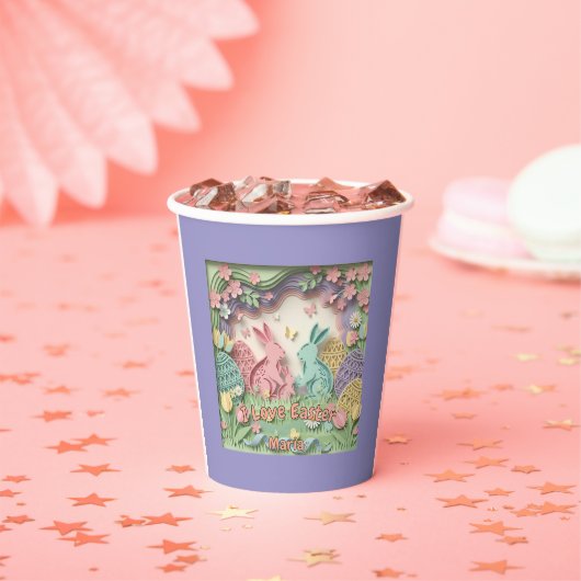 3D Paper Cut Bunny & Easter Eggs Party Pappbecher (Insitu)