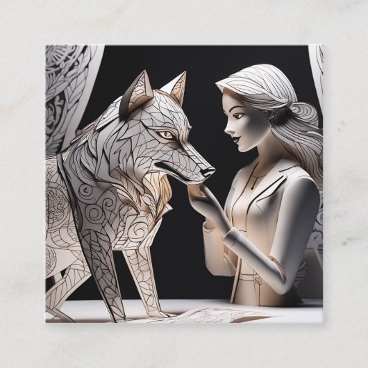 3D Paper Puppet Drama, Wolf und Mädchen Quadratische Visitenkarte (Vorderseite)