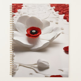 3D-Paperblumenkunst  Fettes Rot- und Weißdesign Planer