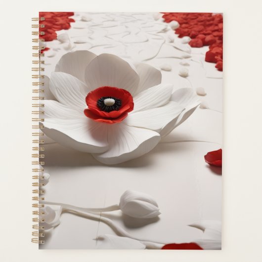 3D-Paperblumenkunst Fettes Rot- und Weißdesign Planer (Vorderseite)
