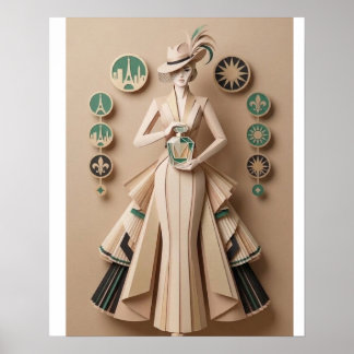 3D Papercraft Art Deco Elegance Woman Perfume Post Poster