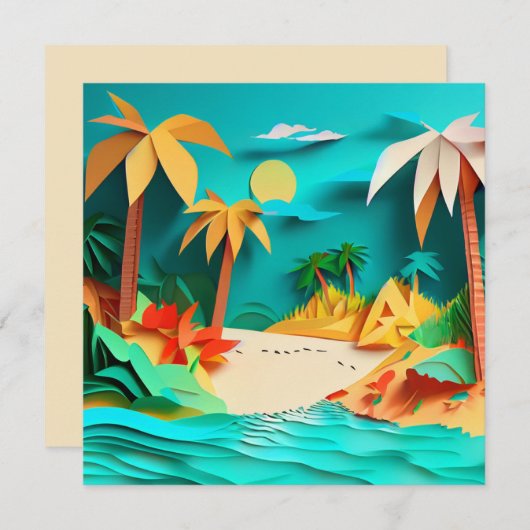 3D Papercraft Tropical Beach Blank Grußkarte (Vorne/Hinten)