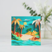 3D Papercraft Tropical Beach Blank Grußkarte (Stehend Vorderseite)