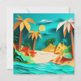 3D Papercraft Tropical Beach Blank Grußkarte