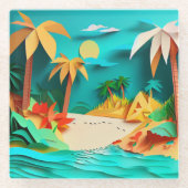 3D Papercraft Tropical Beach Glasuntersetzer (Vorderseite)