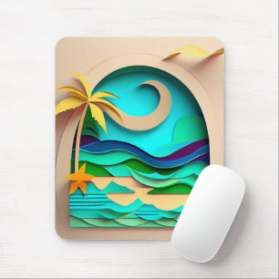 3D Papercraft Tropical Beach Mousepad