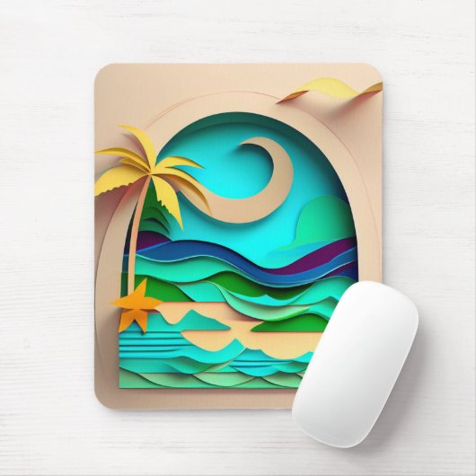 3D Papercraft Tropical Beach Mousepad (Mit Mouse)
