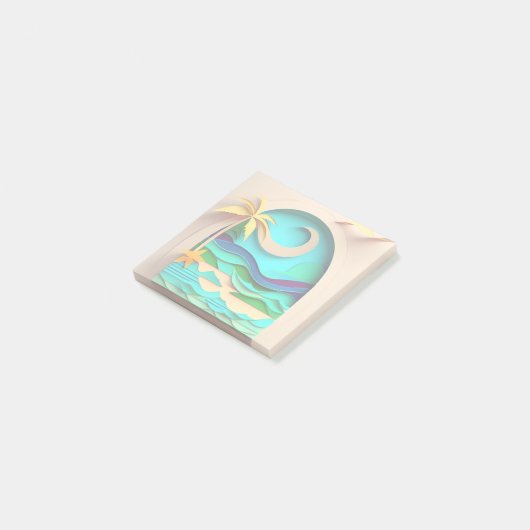 3D Papercraft Tropical Beach Post-it Klebezettel (angewinkelt)