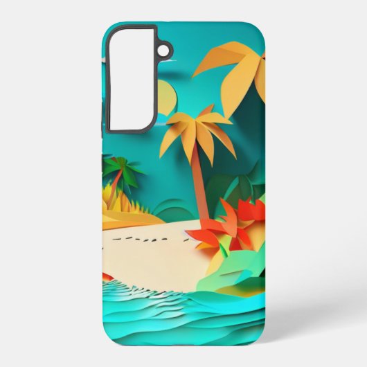 3D Papercraft Tropical Beach Samsung Galaxy Hülle (Rückseite)