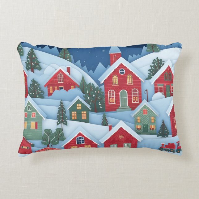 3D Papercut Christmas Village Dekokissen (Vorderseite)