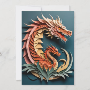 3D-Papierkunst-Design-Drachen-T-Shirt Einladung
