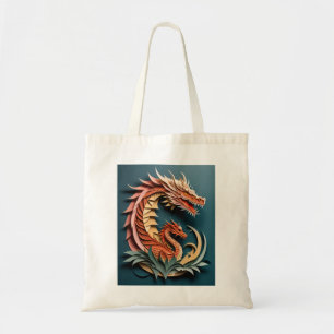 3D-Papierkunst-Drachen-Design-T-Shirt Tragetasche