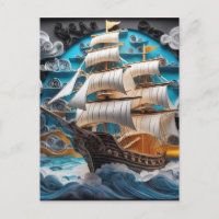 3D-Papierkunst, Segelschiff in stürmischen Ozeanen