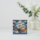 3D-Papierkunst, Segelschiff in stürmischen Ozeanen Quadratische Visitenkarte (Stehend Vorderseite)