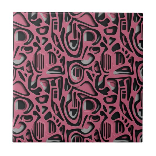 3D-Papierschnitt Luxus Rosa Silber Schwarz Kunst Fliese (Vorderseite)