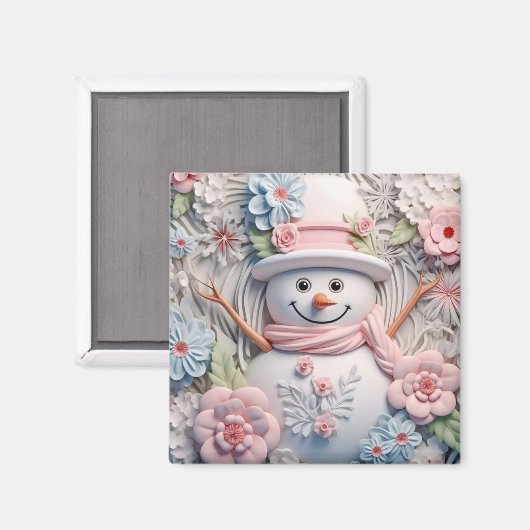 3D Pastel Christmas Snowman Magnet (Vorderseite/Rückseite)