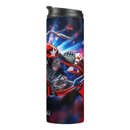 3D Patriotic Motorrad Red White Blue Thermosbecher (Nach rechts gedreht)