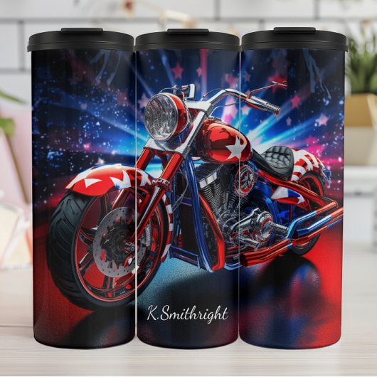 3D Patriotic Motorrad Red White Blue Thermosbecher