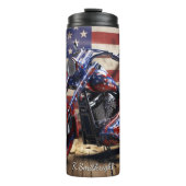 3D Patriotisches Motorrad Holzfußboden Thermosbecher (Vorderseite)