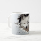 3D-Peering arktischer Fox, Winter Fox Liebhaber Kaffeetasse (Vorderseite Links)