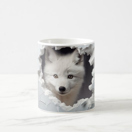 3D-Peering arktischer Fox, Winter Fox Liebhaber Kaffeetasse (Mittel)