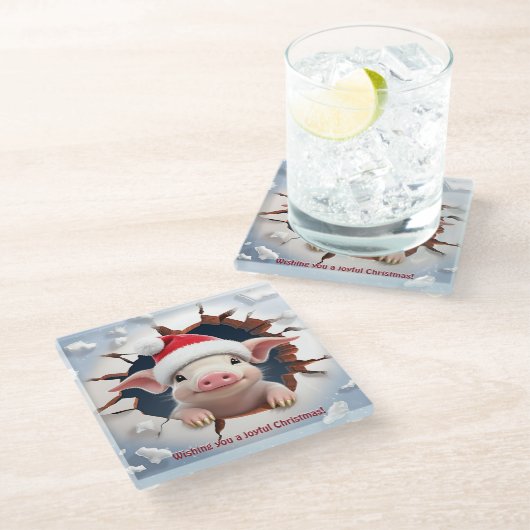 3D Piglet Christmas Glasuntersetzer (Schrägansicht)