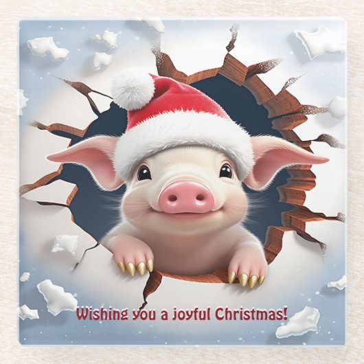 3D Piglet Christmas Glasuntersetzer (Vorderseite)
