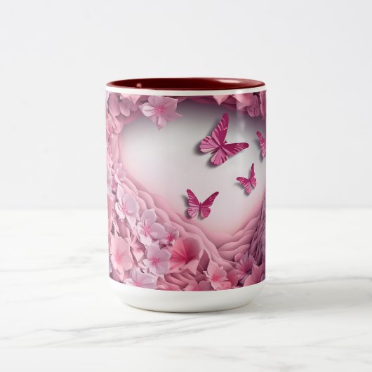 3D Pink Butterfly Tasse: Eine Flutter Beauty Zweifarbige Tasse (Mittel)