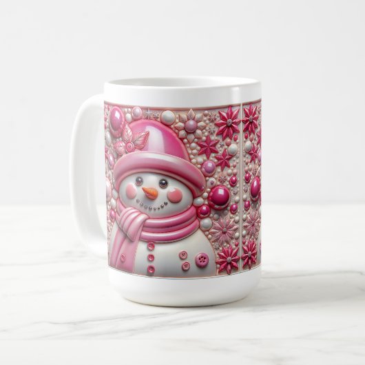 3D Pink Christmas Snowman Kaffeetasse (Vorderseite Links)