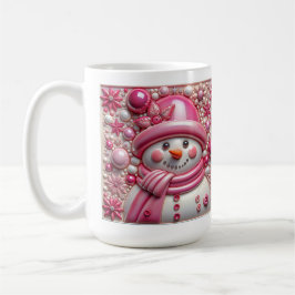 3D Pink Christmas Snowman Kaffeetasse