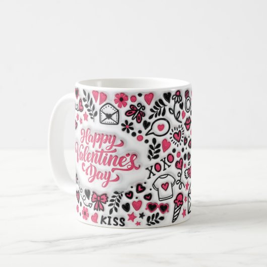 3d Pink Funny Happy Valentine's Day Kaffeetasse (Vorderseite Links)