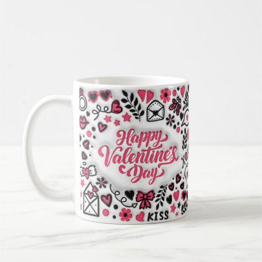 3d Pink Funny Happy Valentine's Day Kaffeetasse (Links)