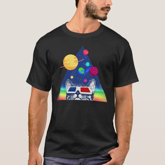 3D-Planet-Katze T-Shirt (Vorderseite)