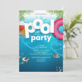3D Pool Party Birthday Invitation Einladung (Stehend Vorderseite)