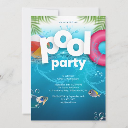 3D-Poolparty-Geburtstagseinladung Einladung (Vorderseite)