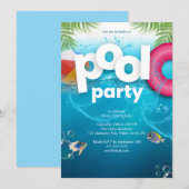 3D-Poolparty-Geburtstagseinladung Einladung (Vorne/Hinten)