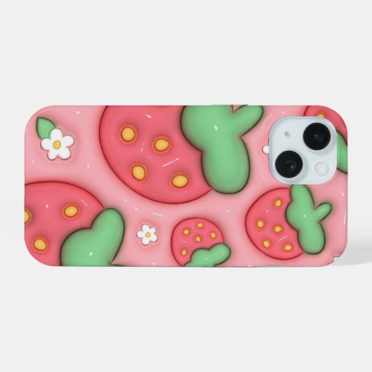 3D Puffy Pink Strawberry Ästhetische Handycase iPhone 15 Hülle (Rückseite (Horizontal))