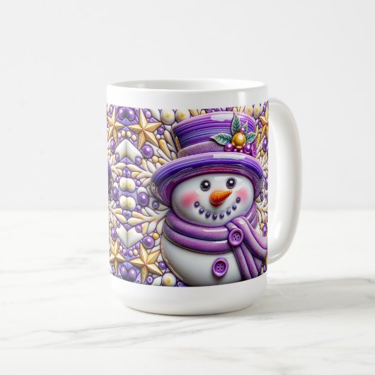 3D Purple Christmas Snowman Kaffeetasse (VorderseiteRechts)