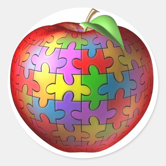3D Puzzle Apple Runder Aufkleber (Vorderseite)