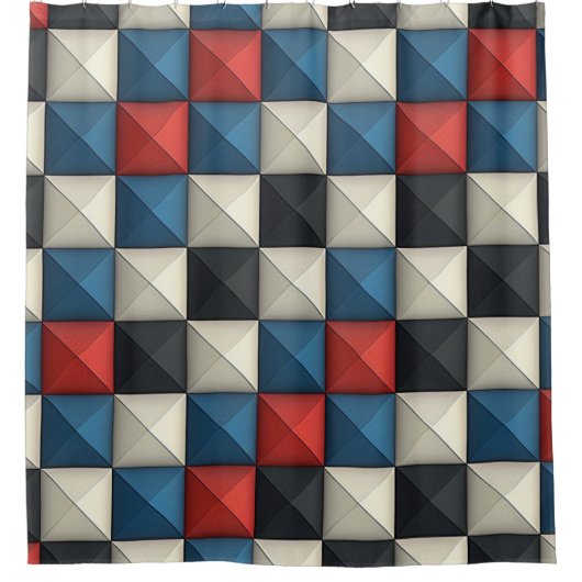 3D Pyramidal Geometric Pattern - Rot, Blau und Cre Duschvorhang (Vorderseite)