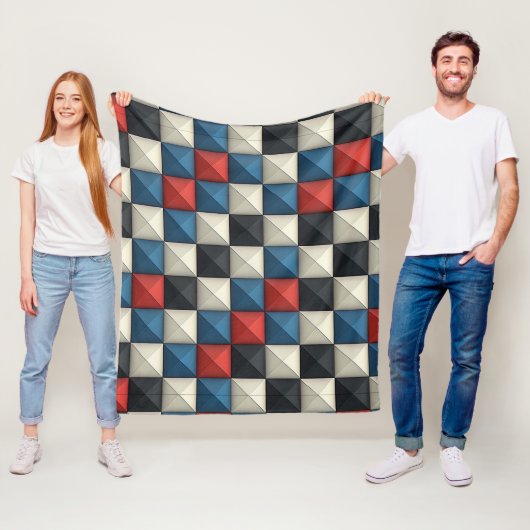 3D Pyramidal Geometric Pattern - Rot, Blau und Cre Fleecedecke (Beispiel)