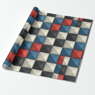 3D Pyramidal Geometric Pattern - Rot, Blau und Cre Geschenkpapier