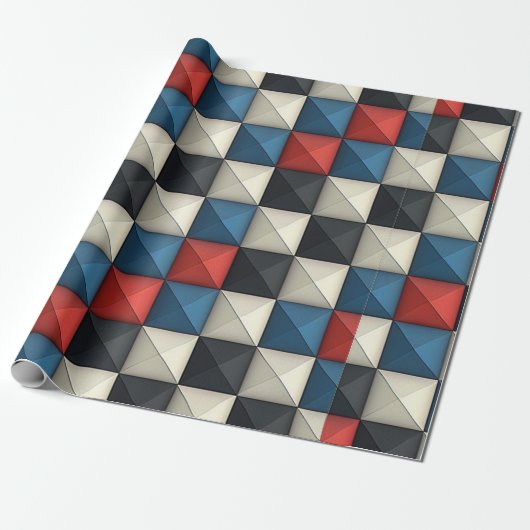 3D Pyramidal Geometric Pattern - Rot, Blau und Cre Geschenkpapier (Ungerollt)