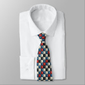 3D Pyramidal Geometric Pattern - Rot, Blau und Cre Krawatte (Gebunden)