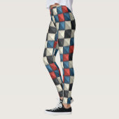 3D Pyramidal Geometric Pattern - Rot, Blau und Cre Leggings (Links)