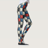 3D Pyramidal Geometric Pattern - Rot, Blau und Cre Leggings (Rechts)