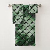 3D-Quadrate mit dunkelgrünem Hintergrund vermische Badhandtuch Set (Insitu)